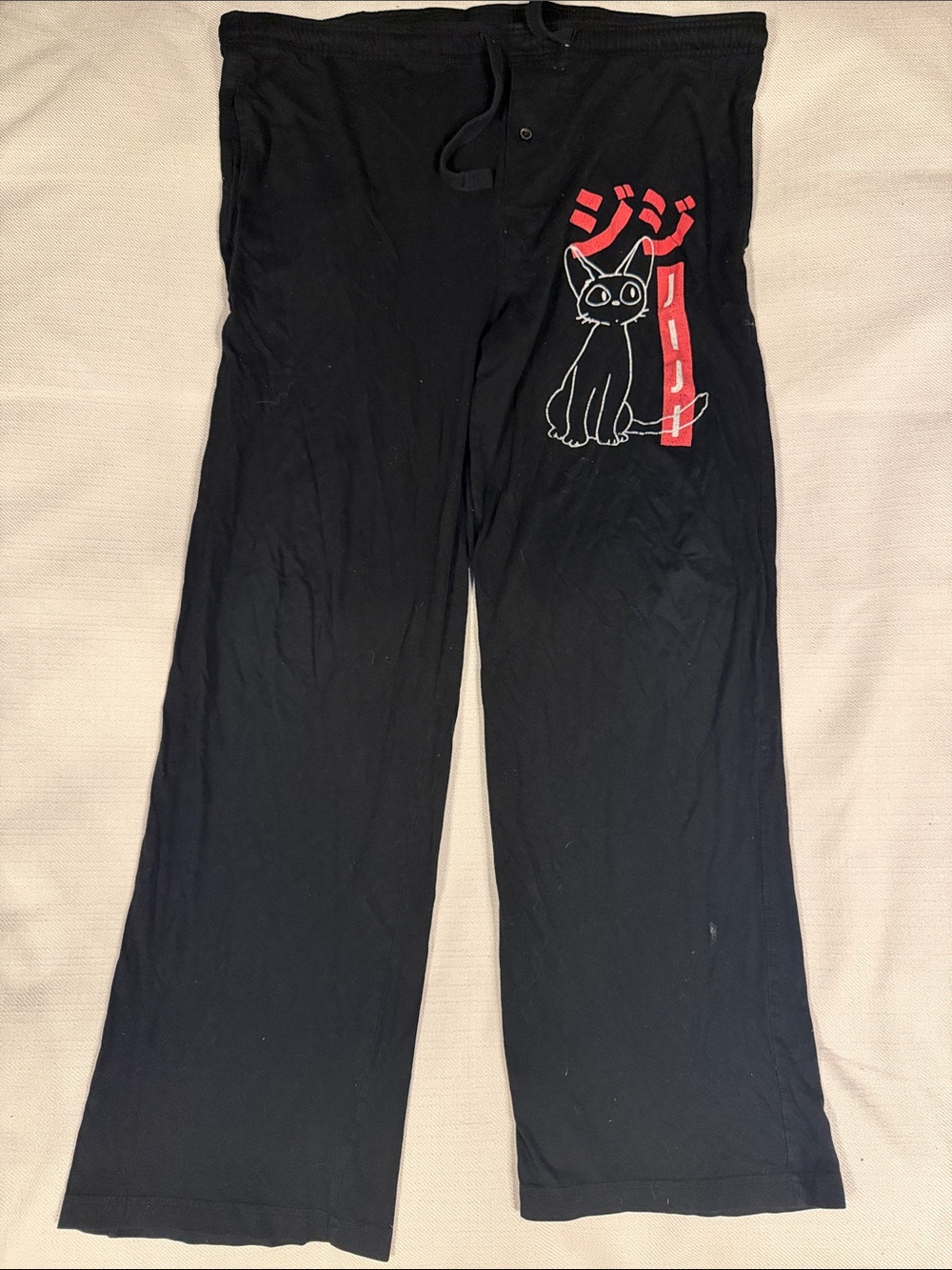 Men's Black Jogger Lounge Pants with Red Cat Graphic